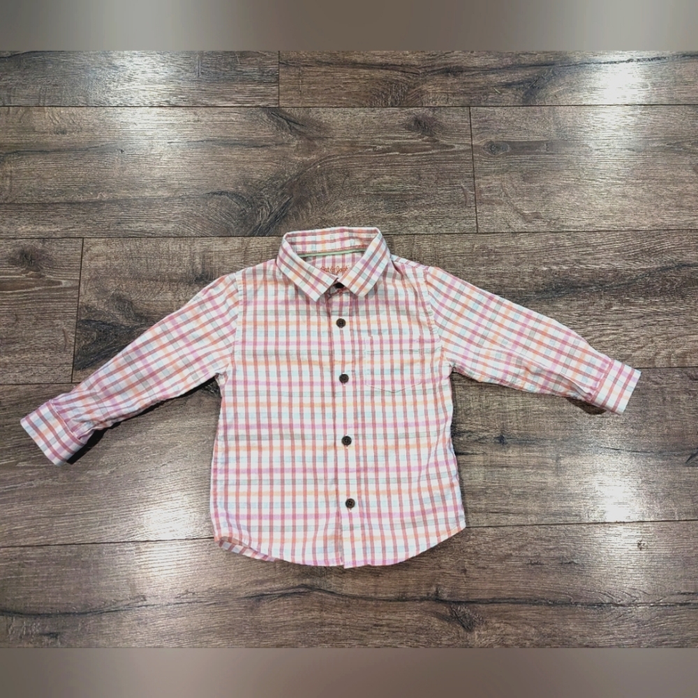 Cat & Jack 2T Toddler Boy Button Down Shirt Top Easter Spring Summer Pastel Pink